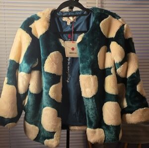 "Dear Drew" Pop Artist Shrunken Faux Fur Jacket